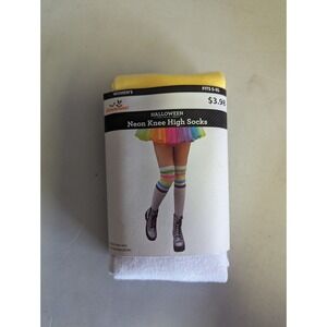 Way To Celebrate Halloween Neon Knee High Socks, Adult Novelty Rainbow Socks NIP